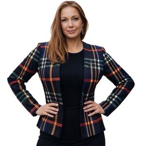 Miss Avenue Plaid Ladder Back Blazer Medium Statement Career Jacket